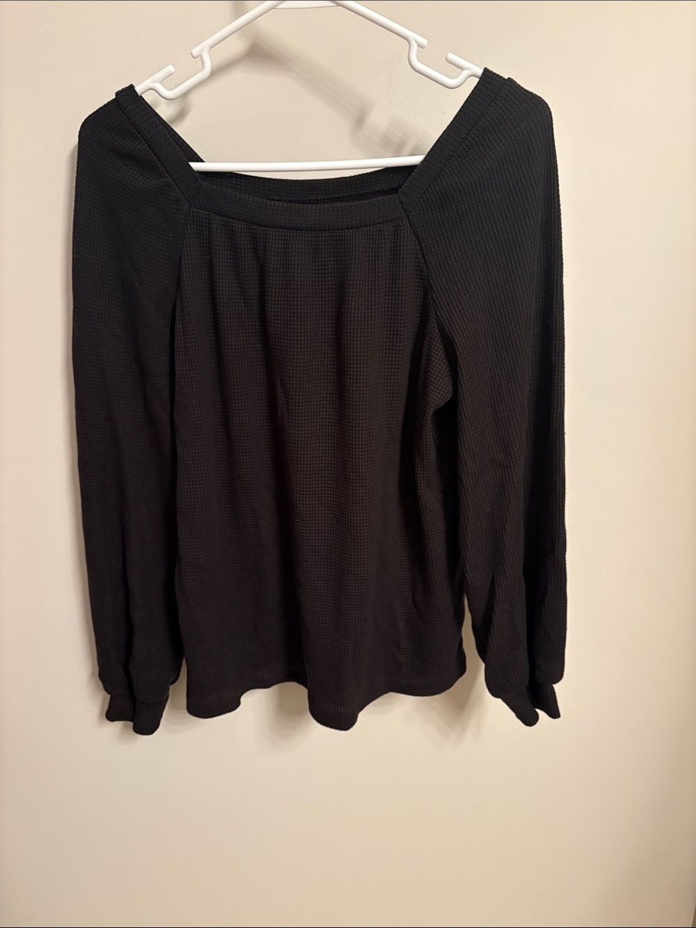 Black Off-Shoulder Waffle Knit Women's Top